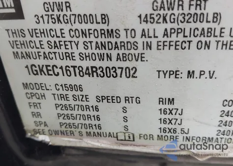 2004 GMC Yukon Xl 1500 Slt from USA, damaged, VIN 1GKEC16T84R303702